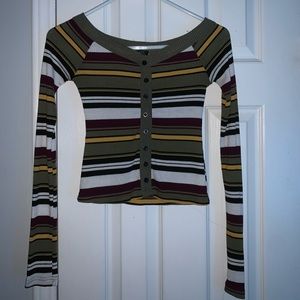 Off the shoulder striped top.